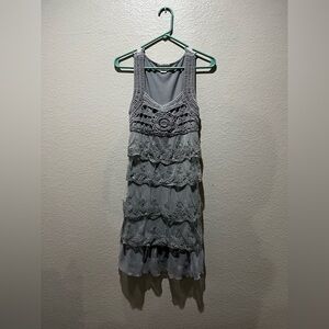 Gray Crochet Lace Detail Women's Dress Mini Size Medium Whimsigoth fairy core